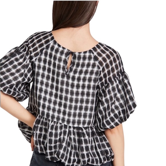 NWT Tuckernuck Moon River Puff Sleeve Checked Top Black Size M - Picture 5 of 13